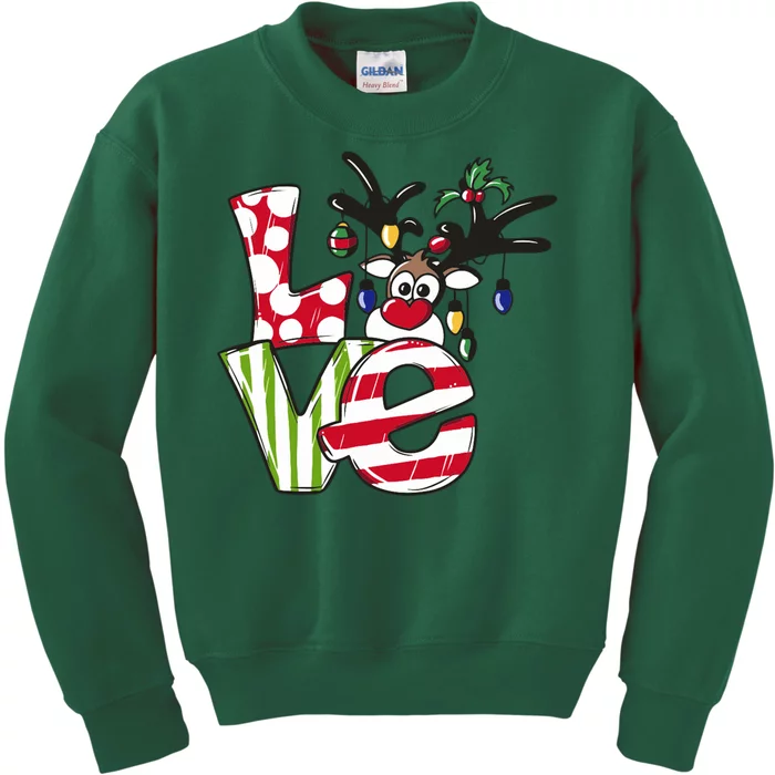 Love Christmas Cute Reindeer Kids Sweatshirt