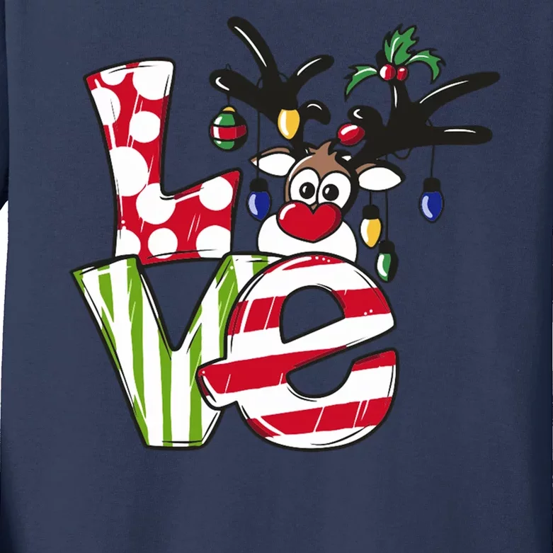 Love Christmas Cute Reindeer Kids Long Sleeve Shirt