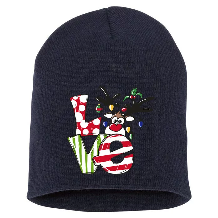 Love Christmas Cute Reindeer Short Acrylic Beanie