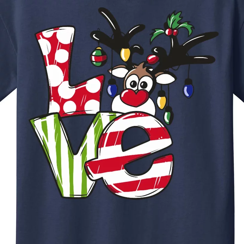 Love Christmas Cute Reindeer Kids T-Shirt