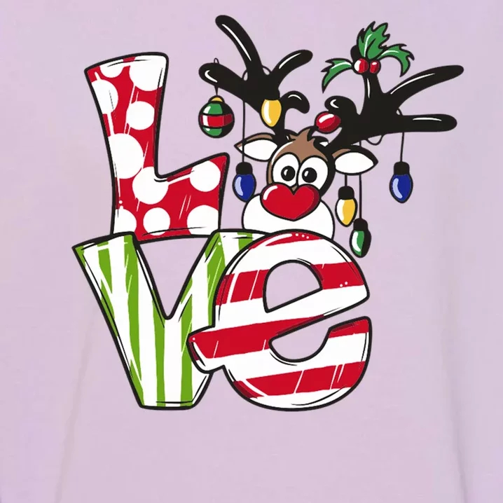 Love Christmas Cute Reindeer Garment-Dyed Sweatshirt