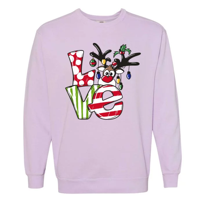 Love Christmas Cute Reindeer Garment-Dyed Sweatshirt