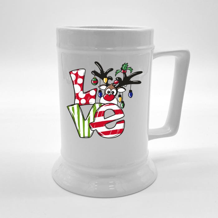 Love Christmas Cute Reindeer Front & Back Beer Stein