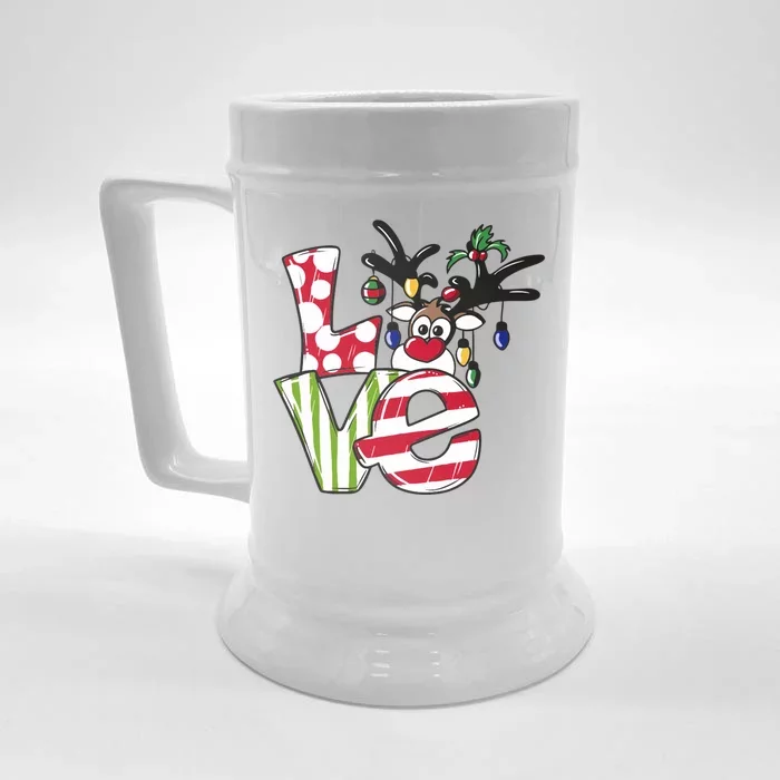 Love Christmas Cute Reindeer Front & Back Beer Stein