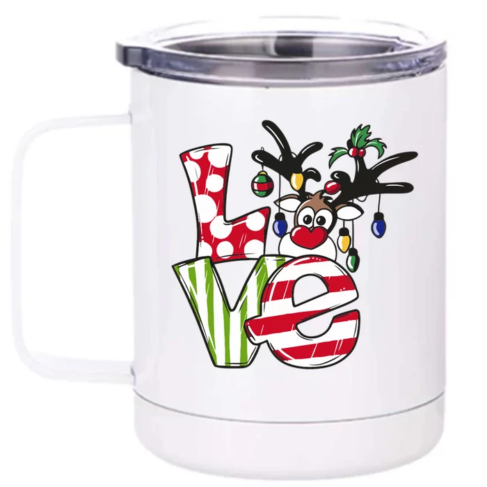 Love Christmas Cute Reindeer Front & Back 12oz Stainless Steel Tumbler Cup