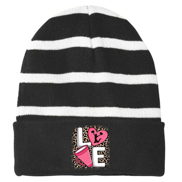 Love Cheer Cheerleader Cheerleading Outfit Striped Beanie with Solid Band