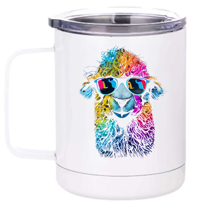 Lama Colorful Cool Alpaca Alpacalover Front & Back 12oz Stainless Steel Tumbler Cup