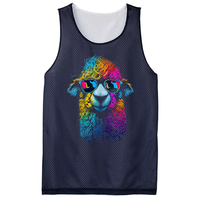 Lama Colorful Cool Alpaca Alpacalover Mesh Reversible Basketball Jersey Tank