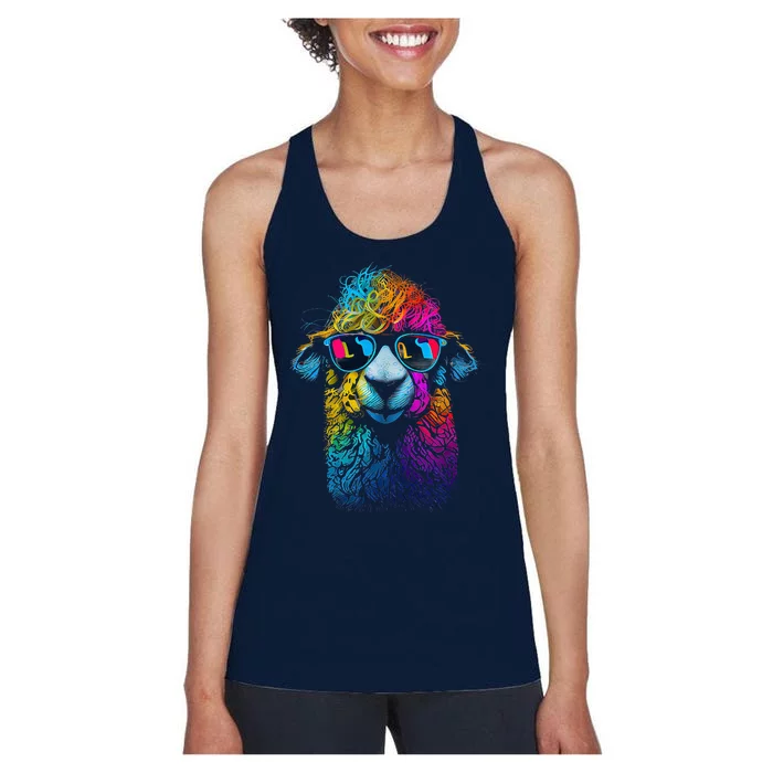 Lama Colorful Cool Alpaca Alpacalover Women's Racerback Tank