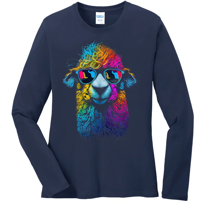 Lama Colorful Cool Alpaca Alpacalover Ladies Long Sleeve Shirt