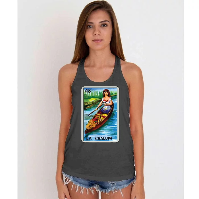 La Chalupa Card Mexican Lottery Card Women's Knotted Racerback Tank