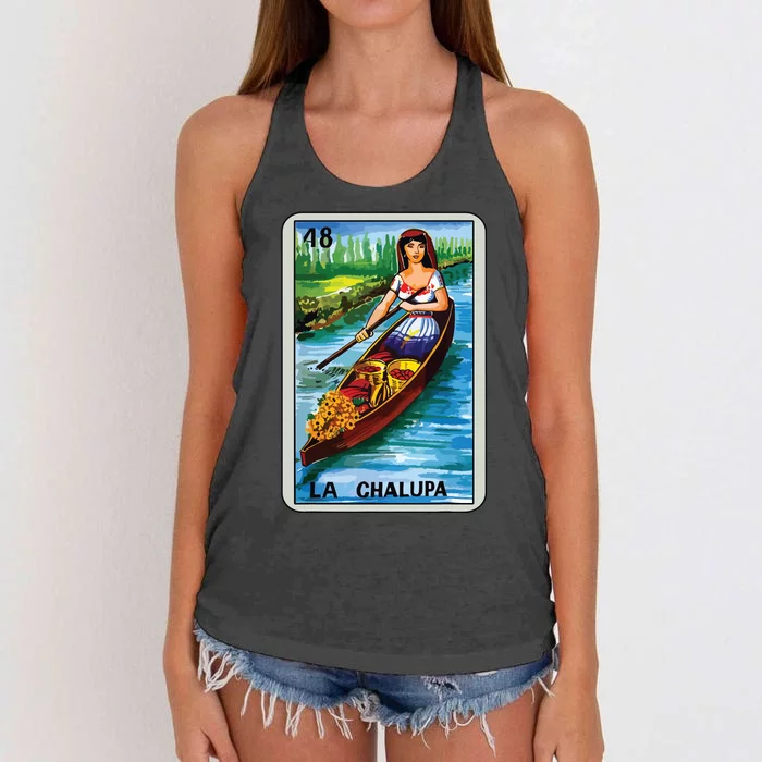 La Chalupa Card Mexican Lottery Card Women's Knotted Racerback Tank