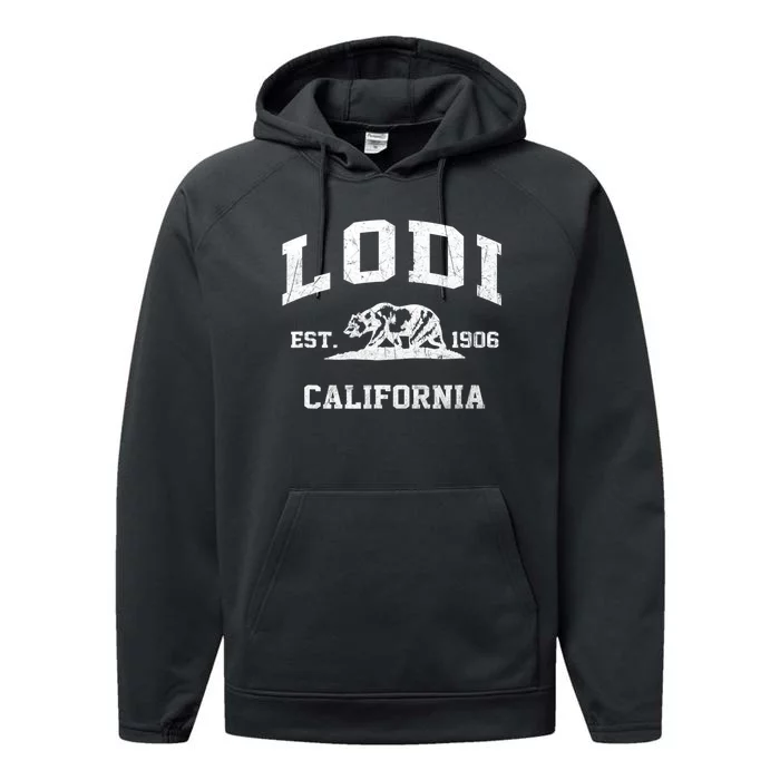 Lodi California CA Vintage State Athletic Style Performance Fleece Hoodie