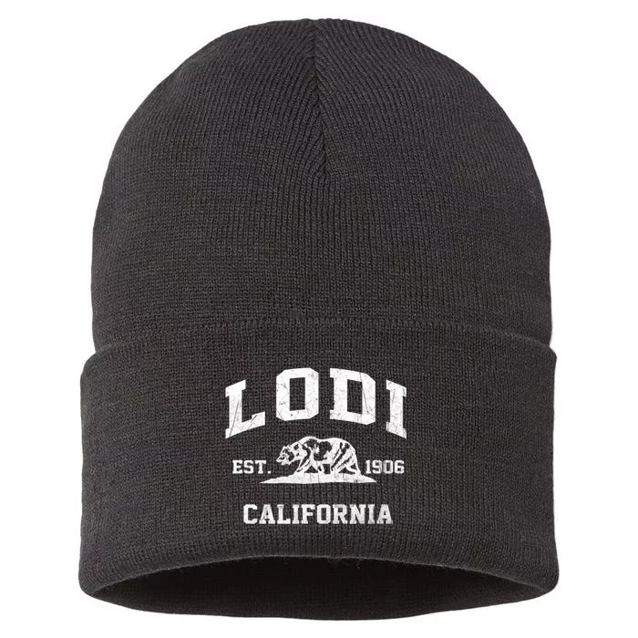 Lodi California CA Vintage State Athletic Style Sustainable Knit Beanie