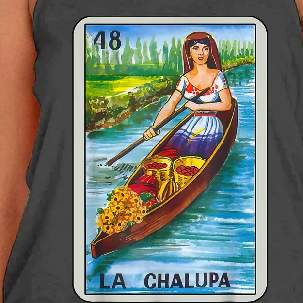 La Chalupa Card Mexican Lottery Card Women's Knotted Racerback Tank