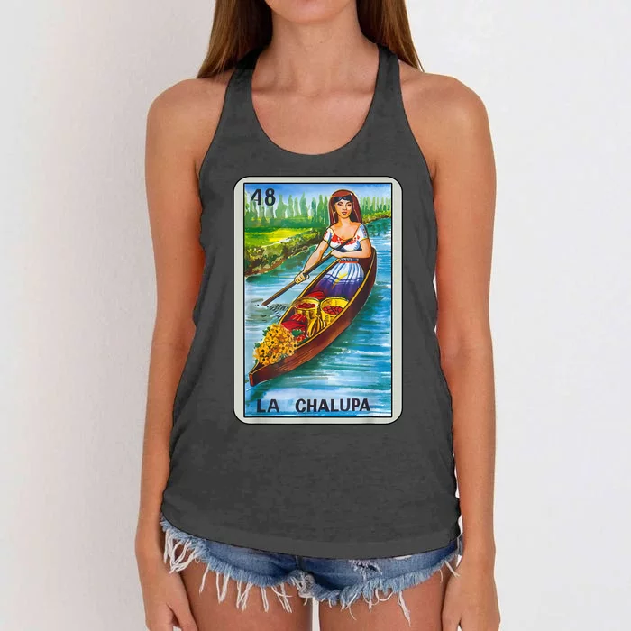 La Chalupa Card Mexican Lottery Card Women's Knotted Racerback Tank