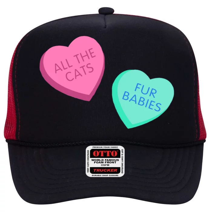 Love Cats Conversation Hearts Funny Design And Gift High Crown Mesh Trucker Hat