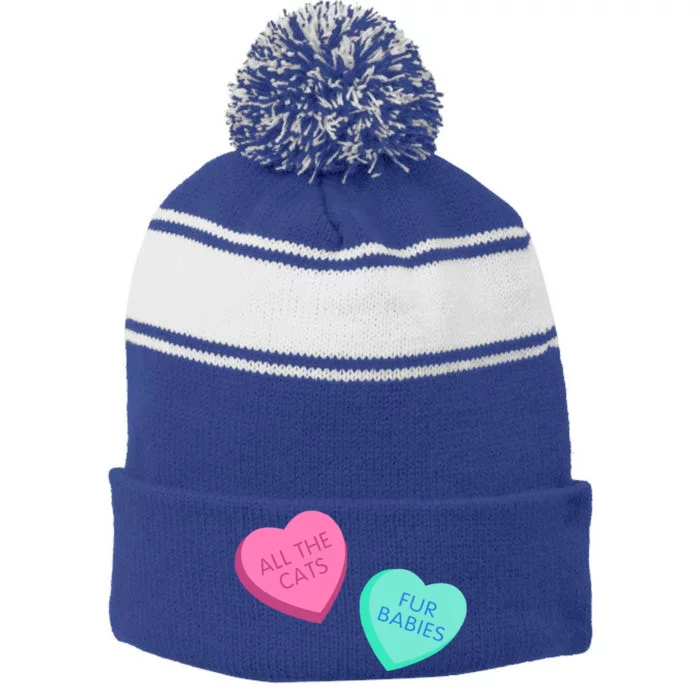 Love Cats Conversation Hearts Funny Design And Gift Stripe Pom Pom Beanie