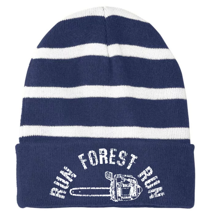 Lumberjack Chainsaw Chop Wood Striped Beanie with Solid Band