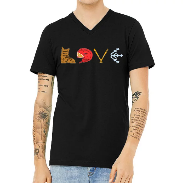 LOVE Cute Downhill Snow Skiing Winter Sports Alpine Ski V-Neck T-Shirt