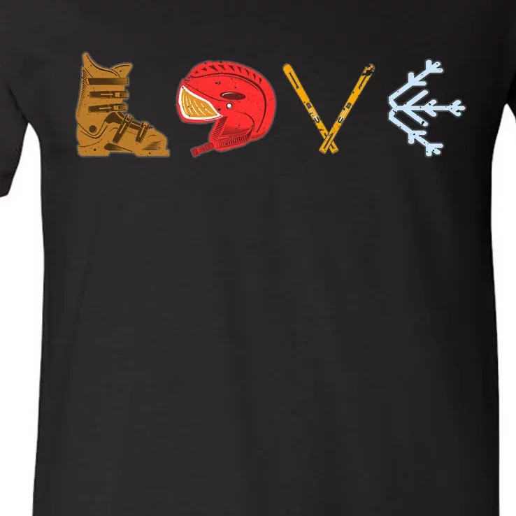 LOVE Cute Downhill Snow Skiing Winter Sports Alpine Ski V-Neck T-Shirt