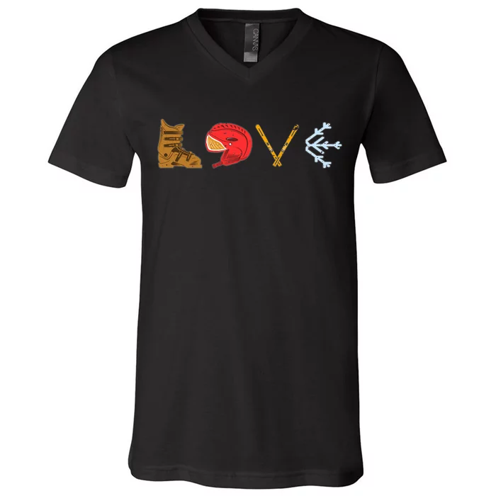 LOVE Cute Downhill Snow Skiing Winter Sports Alpine Ski V-Neck T-Shirt