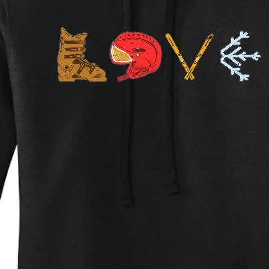 LOVE Cute Downhill Snow Skiing Winter Sports Alpine Ski Women's Pullover Hoodie