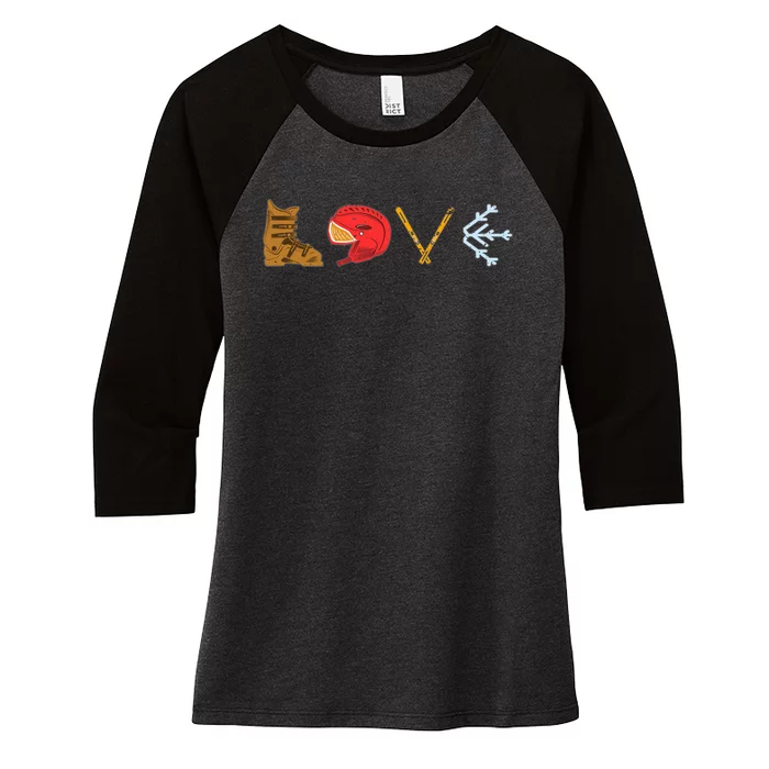 LOVE Cute Downhill Snow Skiing Winter Sports Alpine Ski Women's Tri-Blend 3/4-Sleeve Raglan Shirt