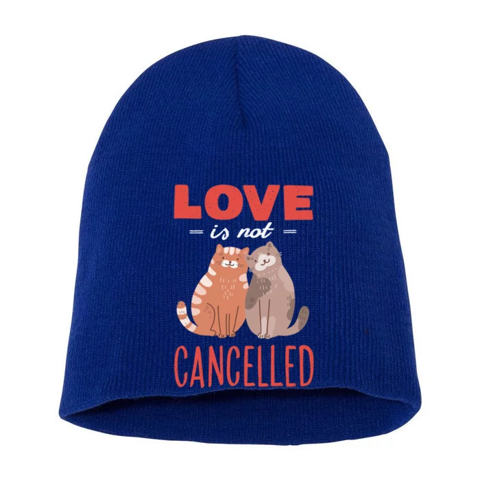 Love Cat Design Great Gift Love Is Not Cancelled Meaningful Gift Short Acrylic Beanie