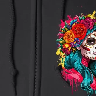 La CatrinaS Dia De Los Muertos Tribute Full Zip Hoodie