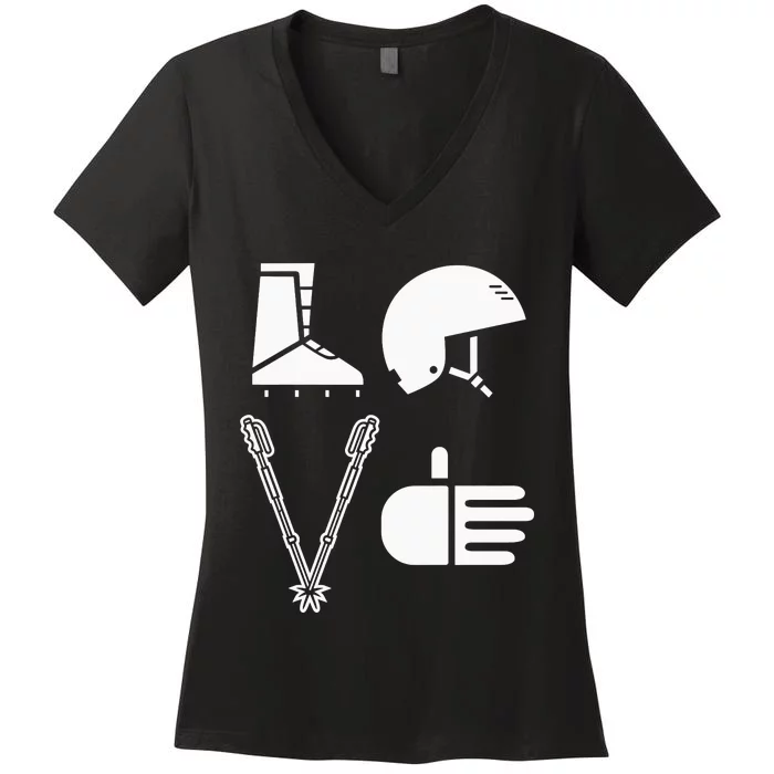 LOVE Cute Downhill Snow Skiing Winter Sports Alpine Ski Women's V-Neck T-Shirt