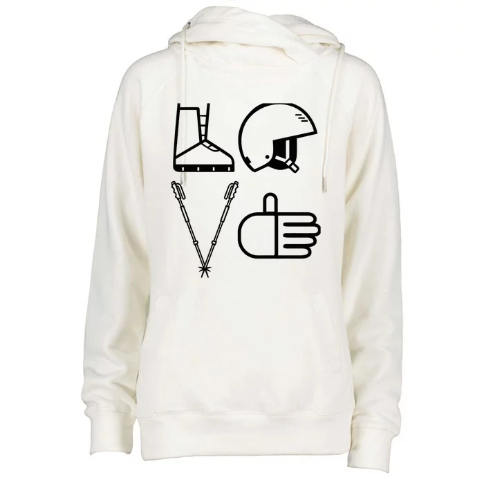 LOVE Cute Downhill Snow Skiing Winter Sports Alpine Ski Womens Funnel Neck Pullover Hood