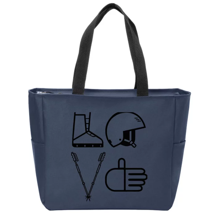 LOVE Cute Downhill Snow Skiing Winter Sports Alpine Ski Zip Tote Bag