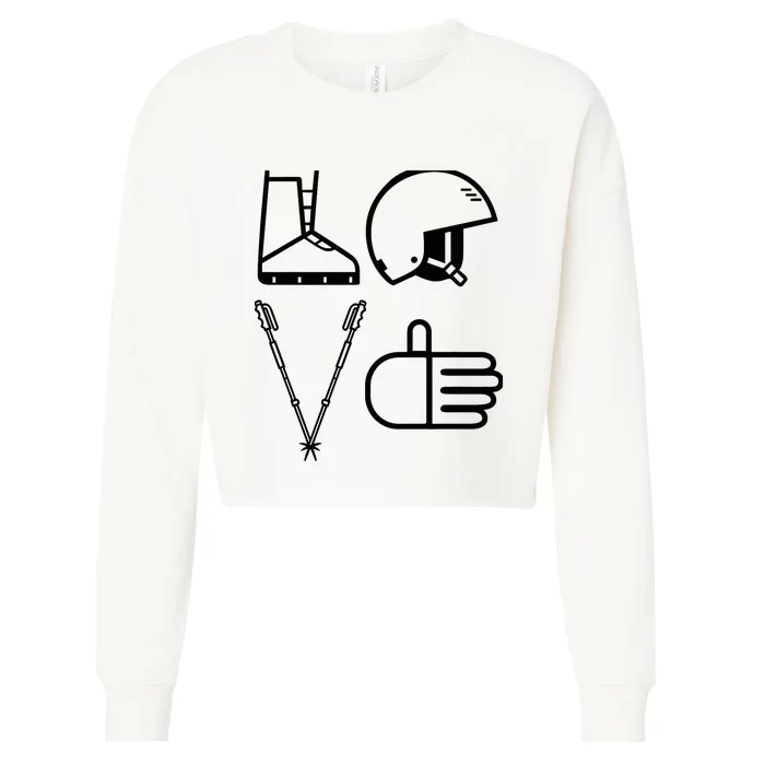 LOVE Cute Downhill Snow Skiing Winter Sports Alpine Ski Cropped Pullover Crew