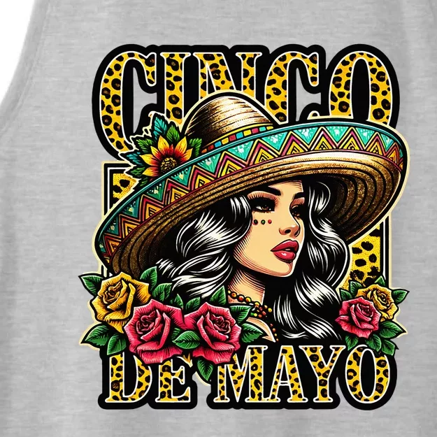 Leopard Cinco De Mayo Girl Mexican Fiesta 5 De Mayo Ladies Tri-Blend Wicking Tank