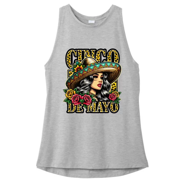 Leopard Cinco De Mayo Girl Mexican Fiesta 5 De Mayo Ladies Tri-Blend Wicking Tank