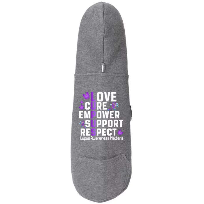 Love Cure Empower Support Respect Lupus Awareness Gift Doggie 3-End Fleece Hoodie