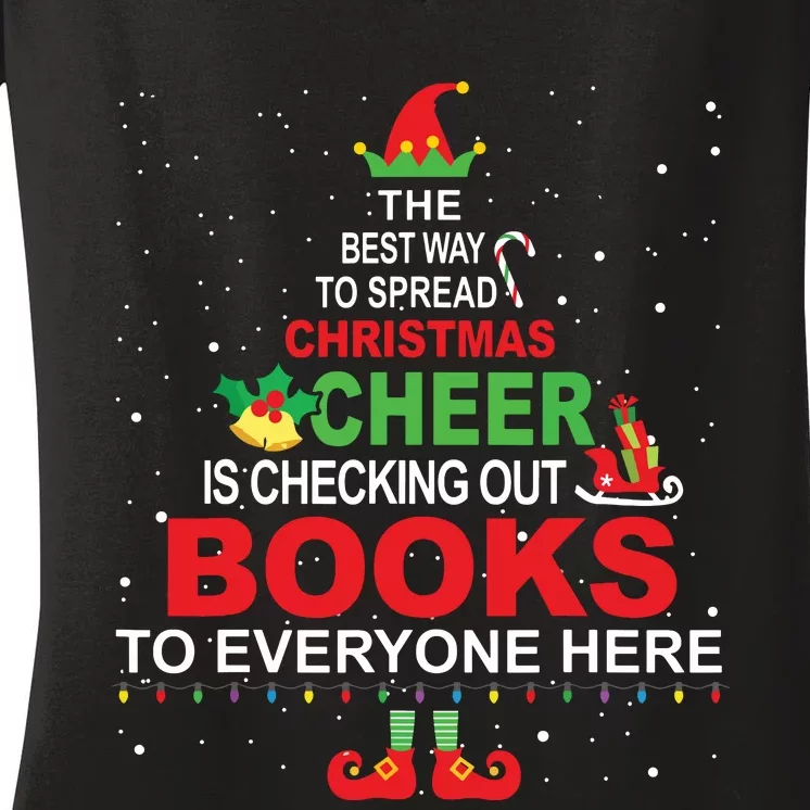 Librarian Christmas Elf Cheer Christmas Women's V-Neck T-Shirt