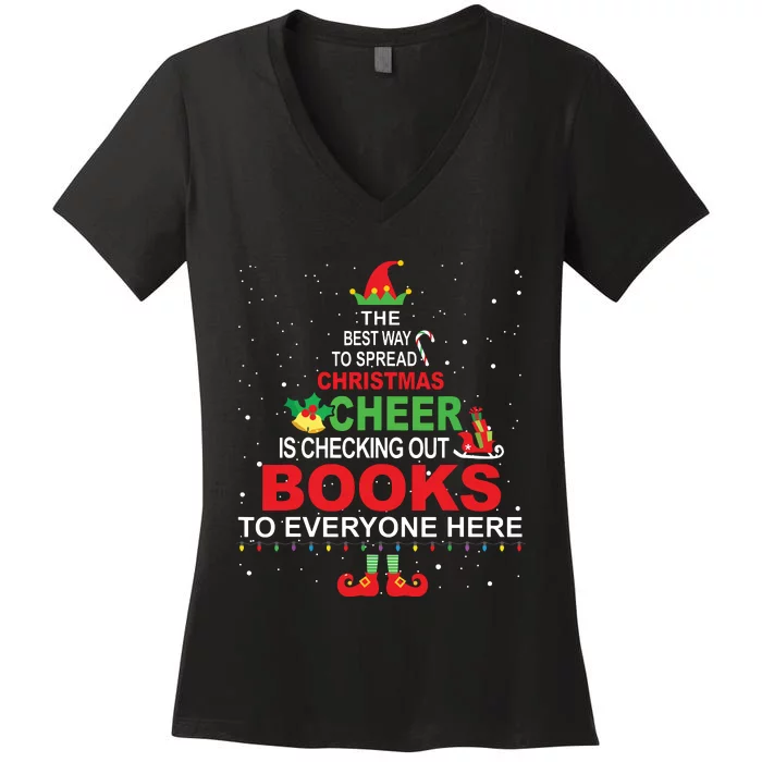 Librarian Christmas Elf Cheer Christmas Women's V-Neck T-Shirt