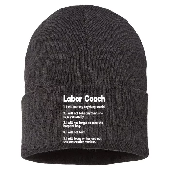 Labor Coach Expecting Dad Rules Papa Funny Sustainable Knit Beanie