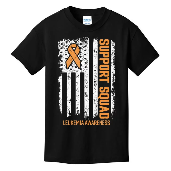 Leukemia Cancer Flag Support Squad Leukemia Cancer Awareness Kids T-Shirt