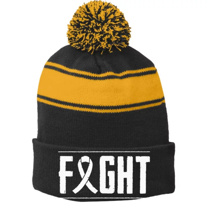 Lung Cancer Fight Cancer Ribbon Stripe Pom Pom Beanie