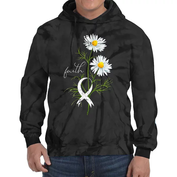 Lung Cancer Fight Support White Ribbon Gift Lung Cancer Tie Dye Hoodie