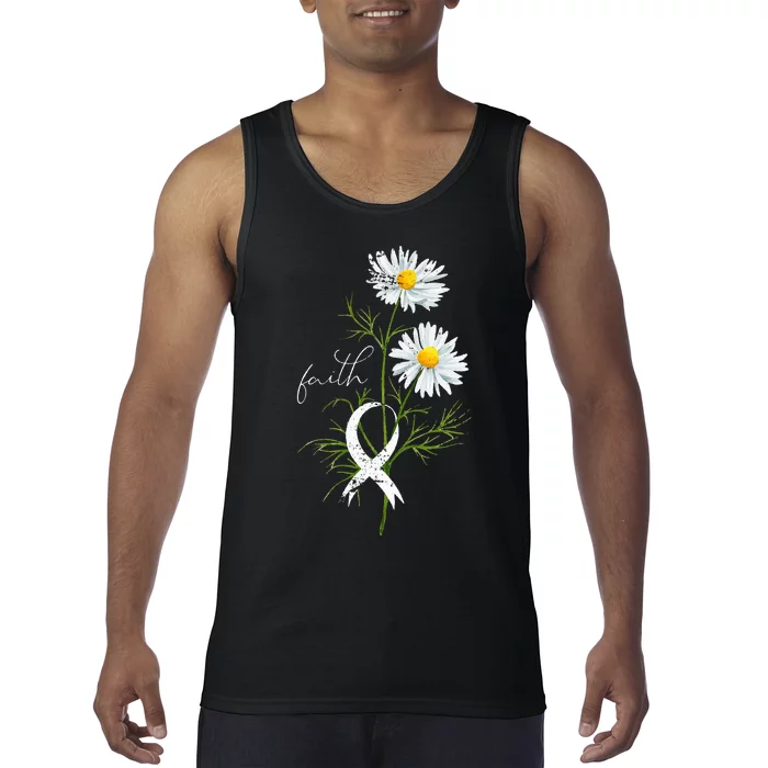 Lung Cancer Fight Support White Ribbon Gift Lung Cancer Tank Top