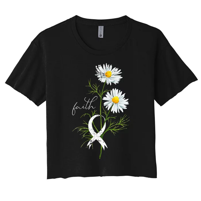 Lung Cancer Fight Support White Ribbon Gift Lung Cancer Women's Crop Top Tee