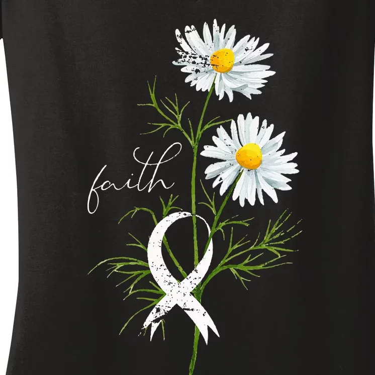 Lung Cancer Fight Support White Ribbon Gift Lung Cancer Women's V-Neck T-Shirt