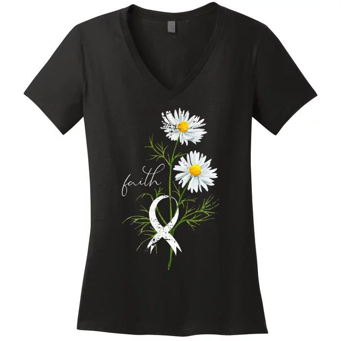 Lung Cancer Fight Support White Ribbon Gift Lung Cancer Women's V-Neck T-Shirt