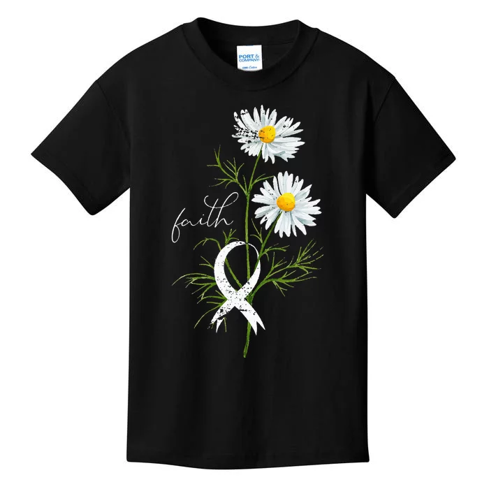 Lung Cancer Fight Support White Ribbon Gift Lung Cancer Kids T-Shirt