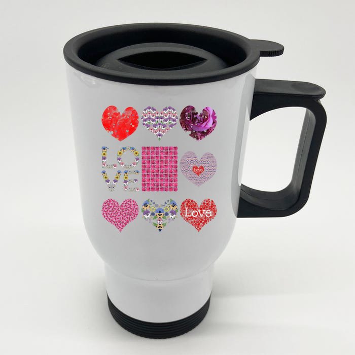 Love Cute Flower Hearts Tee Rose Lover Floral Valentines Day Gift Front & Back Stainless Steel Travel Mug