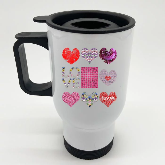 Love Cute Flower Hearts Tee Rose Lover Floral Valentines Day Gift Front & Back Stainless Steel Travel Mug